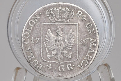 Silver 1796 Prussian 4 Groschen Coin - Great Condition - Frederick William II - Kingdom of Prussia  - .521 Silver Thaler -