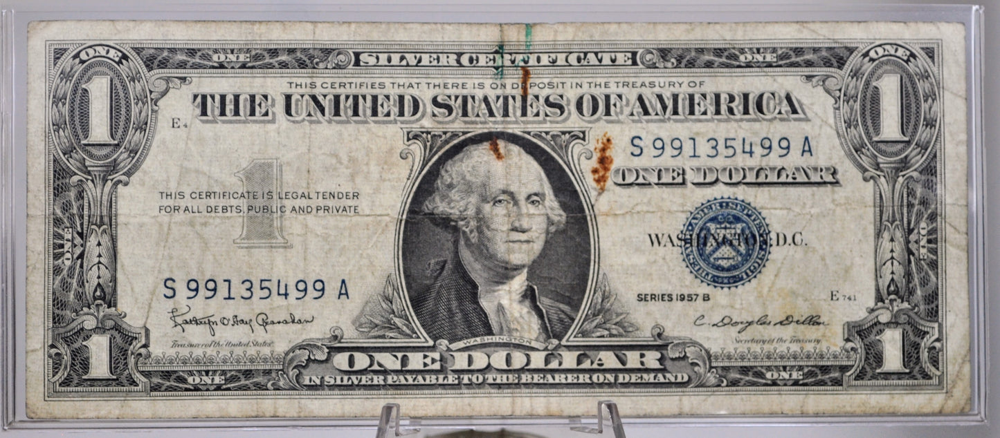 1957B Fancy Bookend Pattern Serial Number 1 Dollar Silver Certificate - 99135499 - 1957 B One Dollar Blue Seal Fancy Serial Note - Fr#1621