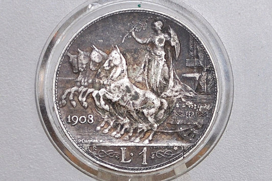 Silver Rare 1908 Italian 1 Lira - VF/XF Condition - 1908 Lira Coin Italy - Vittorio Emanuele III - Silver Italian Coin -