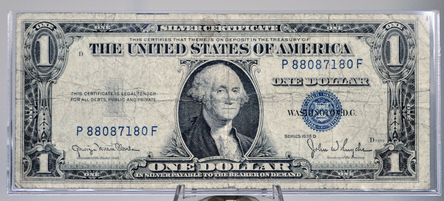 1935 D Silver Certificate 1 Dollar Narrow Type Note - Fancy Repeating Serial Number - 88087180 - 1935D Series Silver Cert Note - Fr.1613N