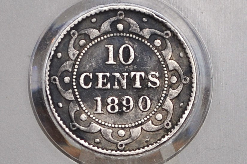 1890 Newfoundland Silver 10 Cent Coin - VF - Queen Victoria - 10 Cents Newfoundland 1890 Silver - Low Mintage