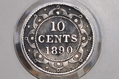 1890 Newfoundland Silver 10 Cent Coin - VF - Queen Victoria - 10 Cents Newfoundland 1890 Silver - Low Mintage