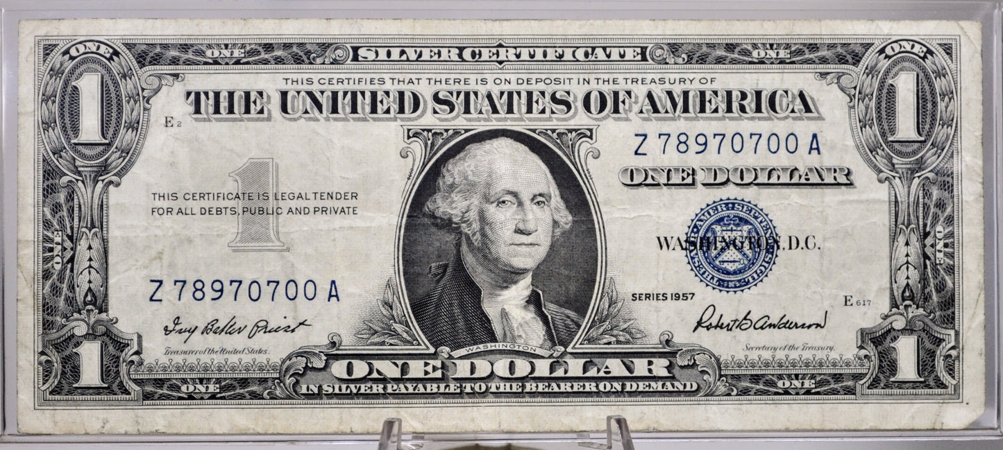 1957 Fancy Semi-Ladder Pattern Serial Number 1 Dollar Silver Certificate - 78970700 - 1957 One Dollar Blue Seal Fancy Serial Note - Fr#1619