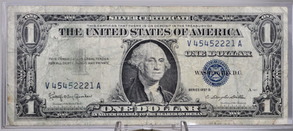 1957B Fancy Triplet Pattern Serial Number 1 Dollar Silver Certificate - 45452221 - 1957 B One Dollar Blue Seal Fancy Serial Note - Fr#1621