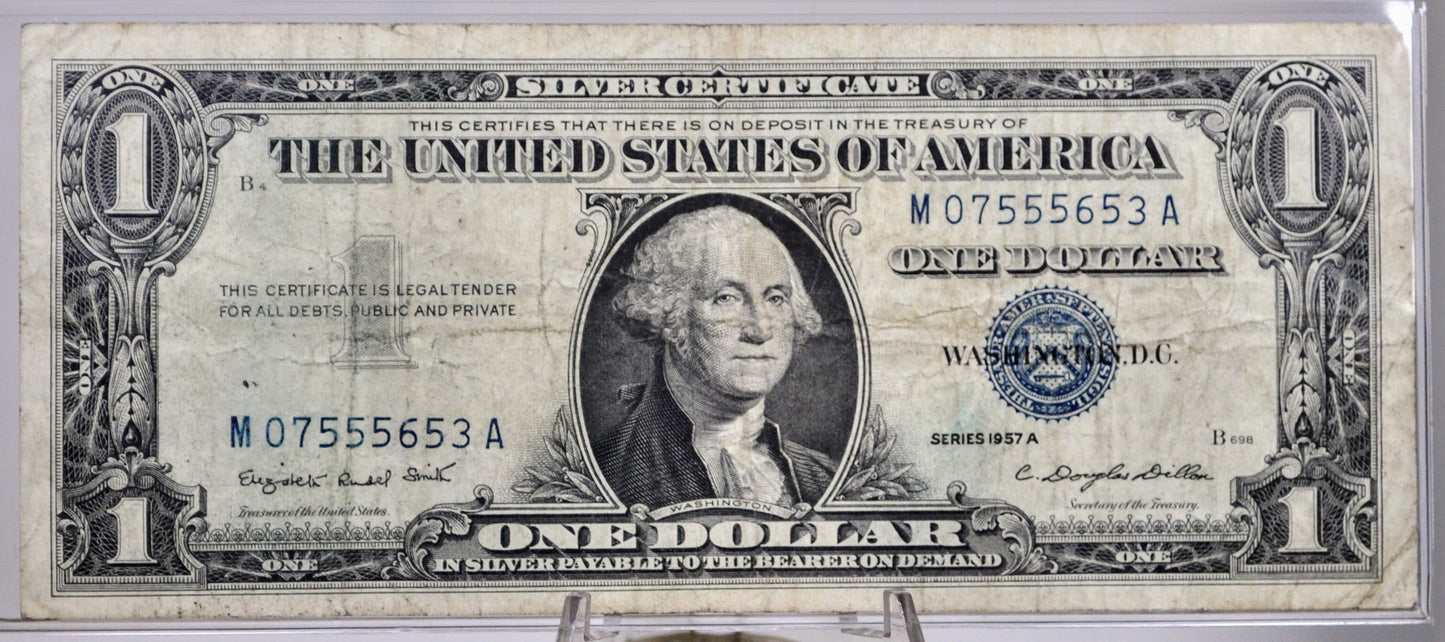 1957A Fancy Repeating Triplet Serial Number 1 Dollar Silver Certificate - 07555653 - 1957 A One Dollar Fancy Serial Banknote - Fr#1620