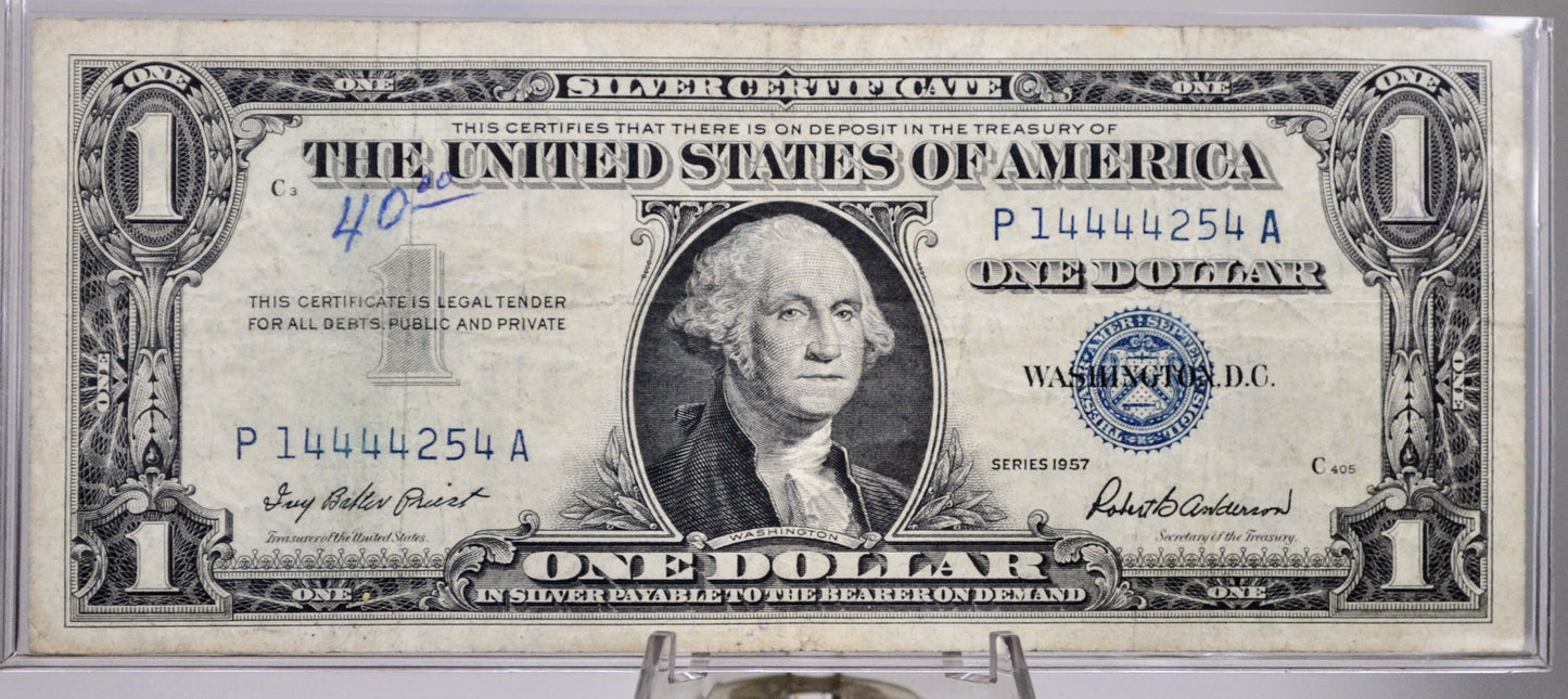 1957 Fancy Quad Repeater Serial Number 1 Dollar Silver Certificate - 14444254 - 1957 One Dollar Blue Seal Fancy Serial Note - Fr#1619