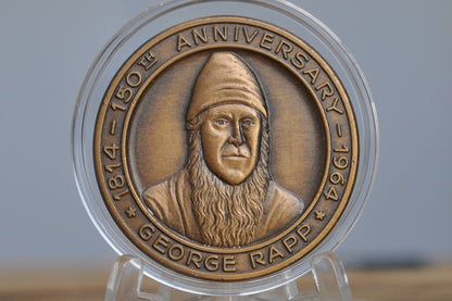 George Rapp New Harmony Indiana 150th Centennial Medal - New Harmony Indiana Town Medal