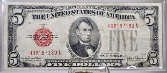 1928F Fancy Palindrome Pattern Serial Number 5 Dollar Legal Tender Note - 98187189 - 1928-F Red Seal Five Dollar Fancy Serial Note - Fr.1531