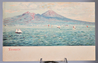 1900s Mount Vesuvius Volcano Italy Artist Postcard - Before 1906 Eruption! - Unposted/Blank - Antique Richter & Co Vesuvio Italian Postcard
