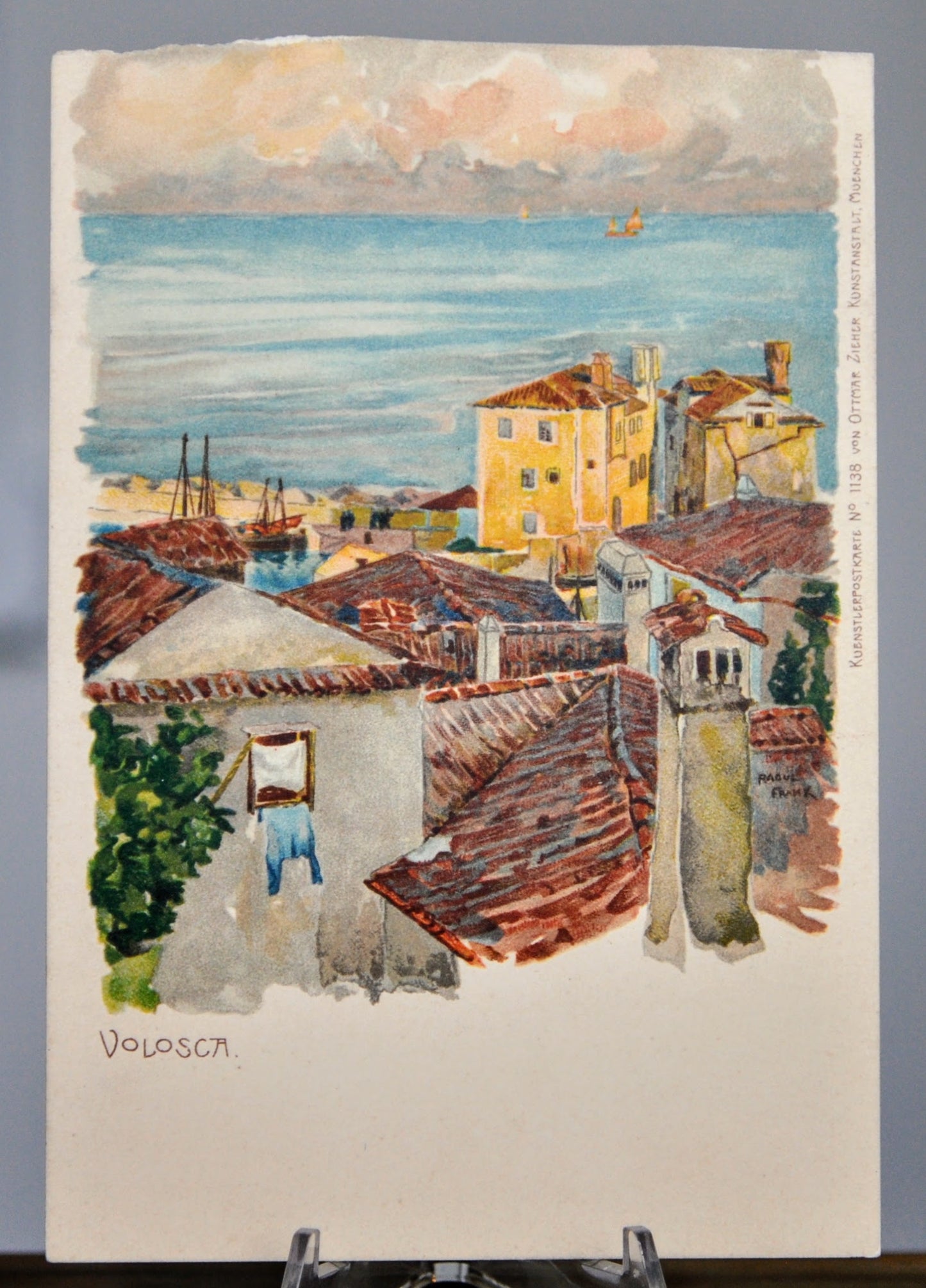 1900s Volosca Croatia Coast Raoul Frank Artist Postcard - Ottmar Zieher Publisher - Antique Croatian Town Zieher Lithograph Postcard