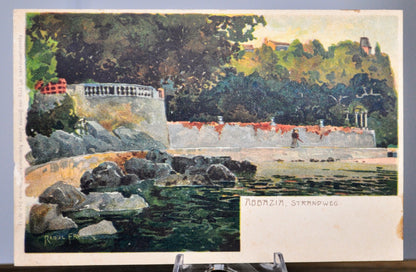 1900s Abbazia Strandweg Croatia Raoul Frank Signed Artist Postcard - Ottmar Zieher Publisher - Antique Croatia Coast Lithograph Postcard