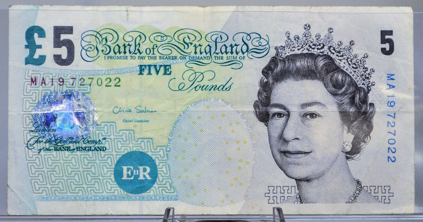 2002/2012 Bank of England 5 Pound Note - Chris Salmon Signature - Elizabeth Fry Issue - 2012 English Five Pound Note - P#391d