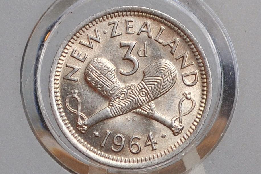 1964 New Zealand Silver Threepence - Gem Uncirculated - 1964 New Zealand 3 Pence