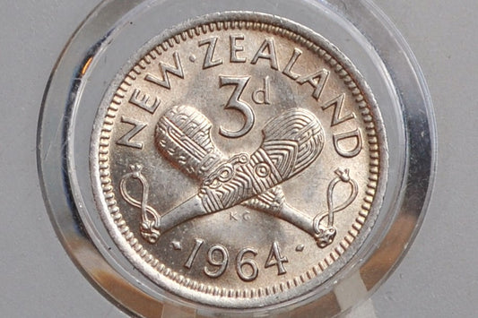 1964 New Zealand Silver Threepence - Gem Uncirculated - 1964 New Zealand 3 Pence