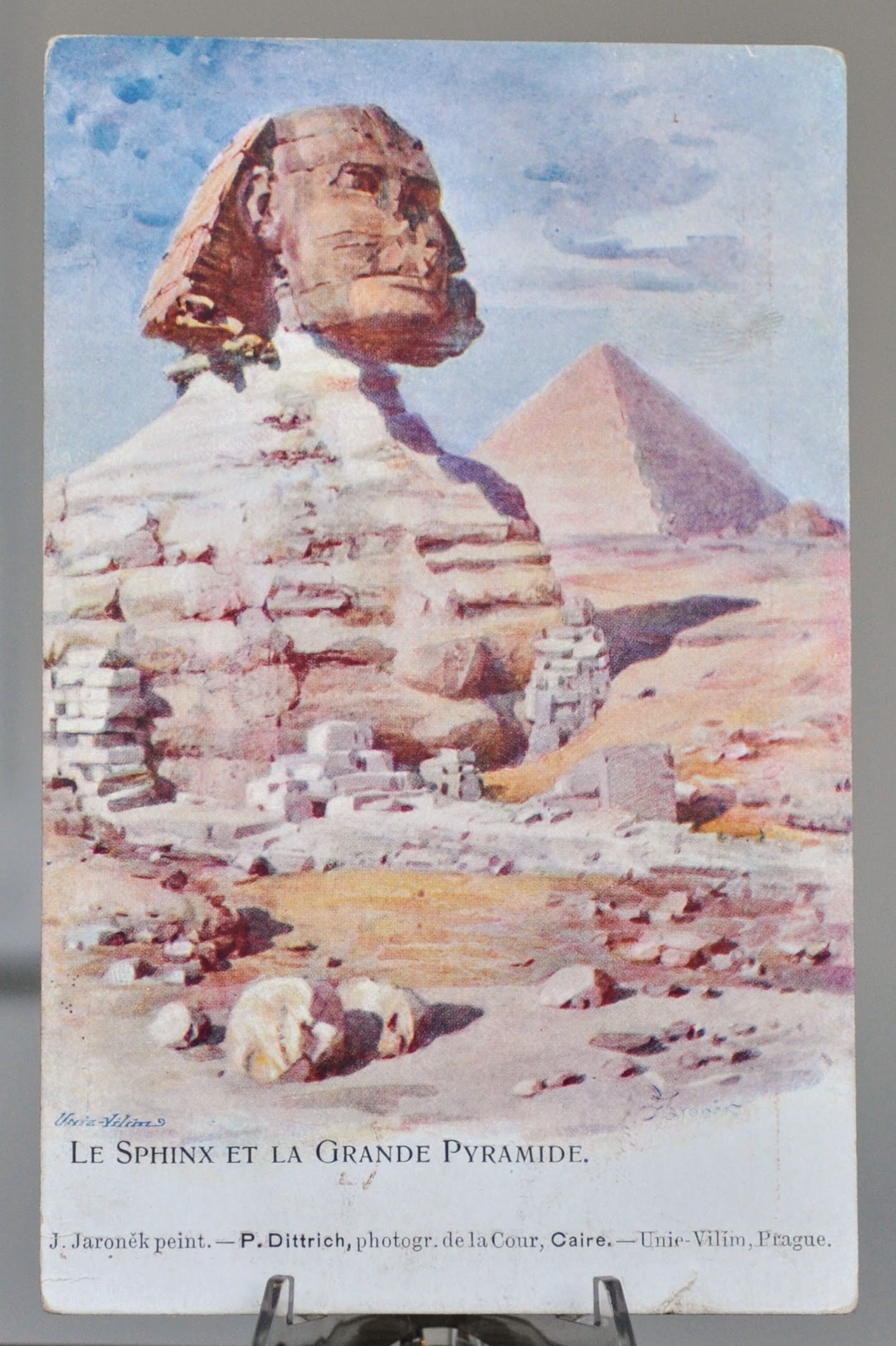 1900s Egypt Sphinx and Great Pyramid Postcard - Cairo Egypt Lithograph - Antique Egyptian Le Sphinx Et La Grande Pyramide Postcard