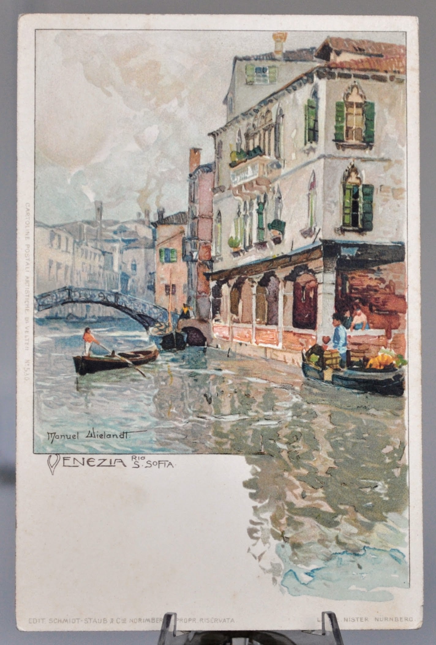 1900s Venice Italy Rio S. Sofia Manuel Wielandt Artist Postcard - Unposted/Blank - Antique Venezia Wielandt No. 530 Lithograph Postcard