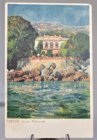 1900s Abbazia Villa Angolina Croatia Ottmar Zieher Artist Postcard - Unposted/Blank - Antique Croatian Villia Zieher Lithograph Postcard