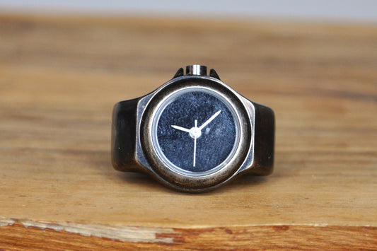 Unique Afterthoughts Ring Watch - Base Size 7 (Expandable) - Silver + Black Chrome Color - Not Working!