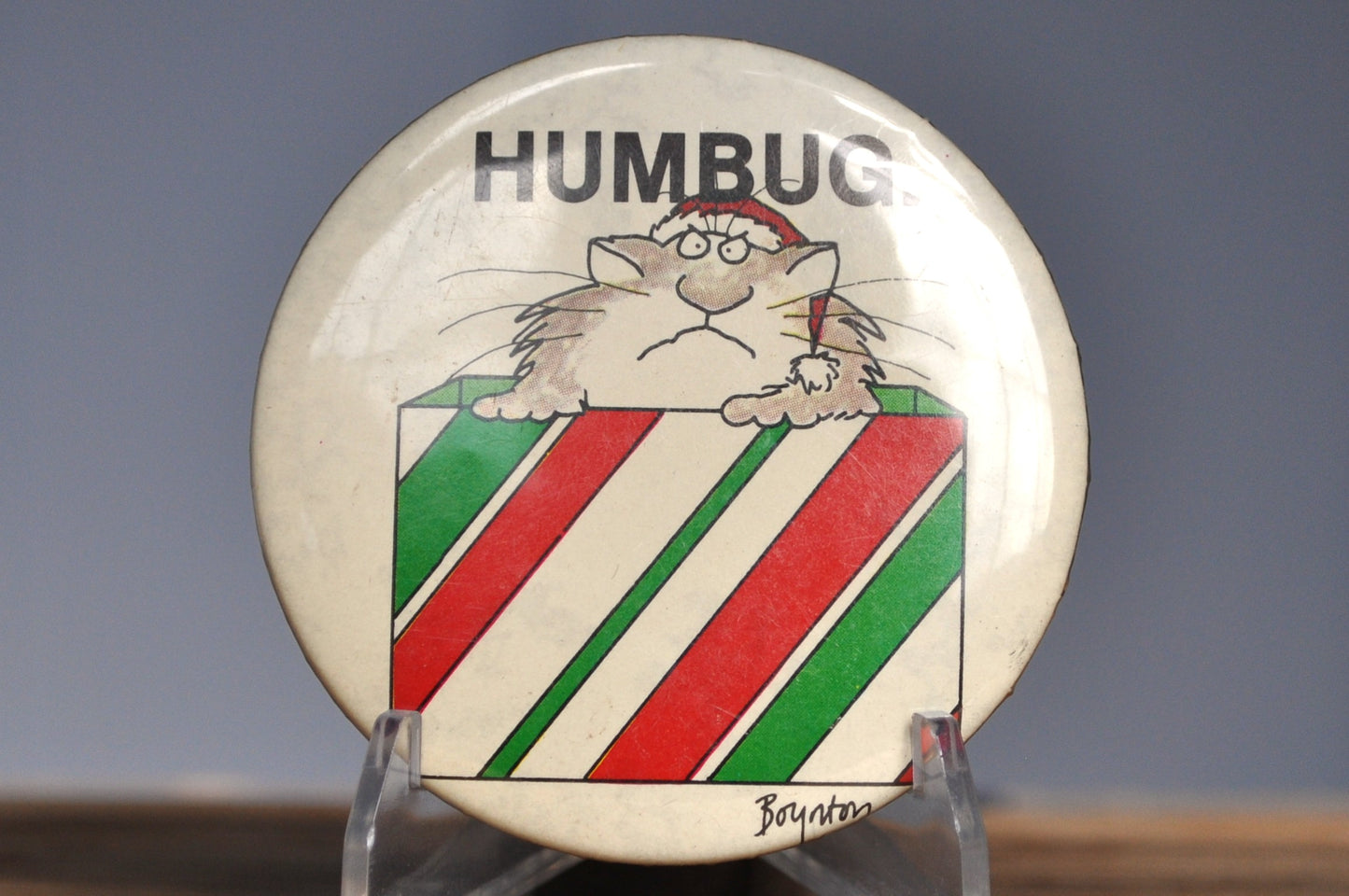 Sandra Boynton Humbug Cat Pinback Button - Humbug Christmas Cat button - Vintage Cat Humbug Festive Button