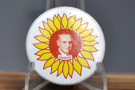 Cracker Barrel Reproduction Vintage Alf Landon's 1936 Presidential Campaign Button - Presidential Sunflower Landon Campaign Button Cracker Barrel Reproduction