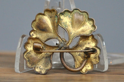 Antique Four-Leaf Clover Enamel Pink Brooch - Good Luck Four-Leaf Clover Brooch