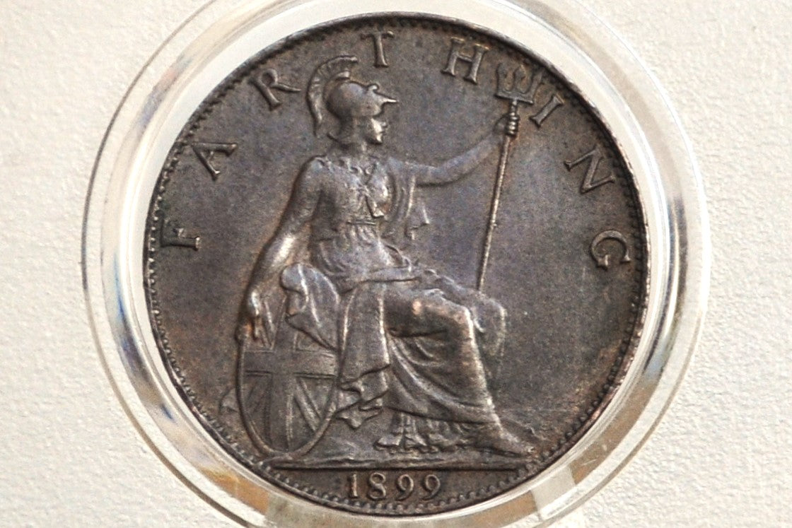 1899 Farthing Great Britain - Uncirculated, Beautiful Coin - UK Farthing 1899 - Queen Victoria Old Head - Bronze