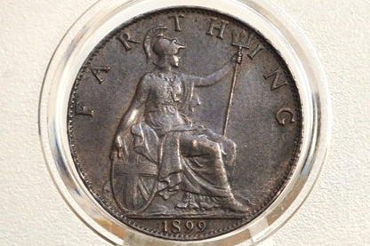 1899 Farthing Great Britain - Uncirculated, Beautiful Coin - UK Farthing 1899 - Queen Victoria Old Head - Bronze