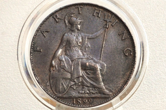 1899 Farthing Great Britain - Uncirculated, Beautiful Coin - UK Farthing 1899 - Queen Victoria Old Head - Bronze