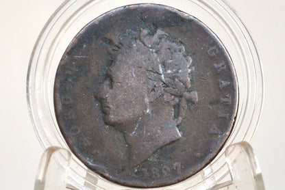 1827 Great Britain Half Penny - VG - UK Halfpenny 1827 - King George III - British 1/2 Penny 1827
