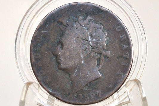 1827 Great Britain Half Penny - VG - UK Halfpenny 1827 - King George III - British 1/2 Penny 1827