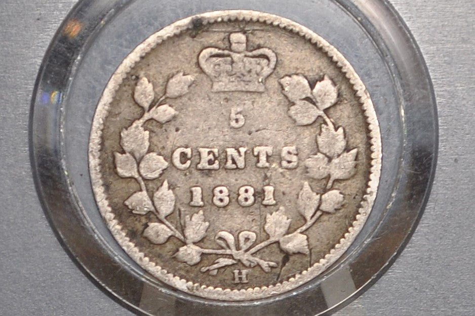 1881 Canadian Silver 5 Cent - VG/F (Very Good - Fine) - Queen Victoria - Canada 5 Cent Sterling Silver 1881 Canada Five Cent Silver, Rarer Date
