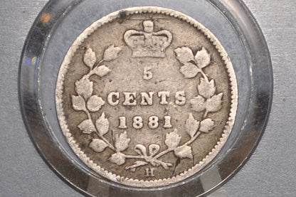 1881 Canadian Silver 5 Cent - VG/F (Very Good - Fine) - Queen Victoria - Canada 5 Cent Sterling Silver 1881 Canada Five Cent Silver, Rarer Date