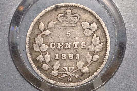 1881 Canadian Silver 5 Cent - VG/F (Very Good - Fine) - Queen Victoria - Canada 5 Cent Sterling Silver 1881 Canada Five Cent Silver, Rarer Date