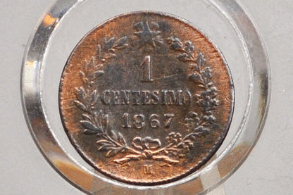 1867 Italian 1 Centesimo - About Uncirculated - 1867 1 Cent Coin Italy - Vittorio Emanuele II - Copper - 1867 1 Centesimo M