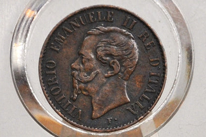 1867 Italian 1 Centesimo - XF - 1867 1 Cent Coin Italy - Vittorio Emanuele II - Copper - 1867 1 Centesimo M