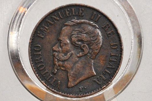 1867 Italian 1 Centesimo - XF - 1867 1 Cent Coin Italy - Vittorio Emanuele II - Copper - 1867 1 Centesimo M