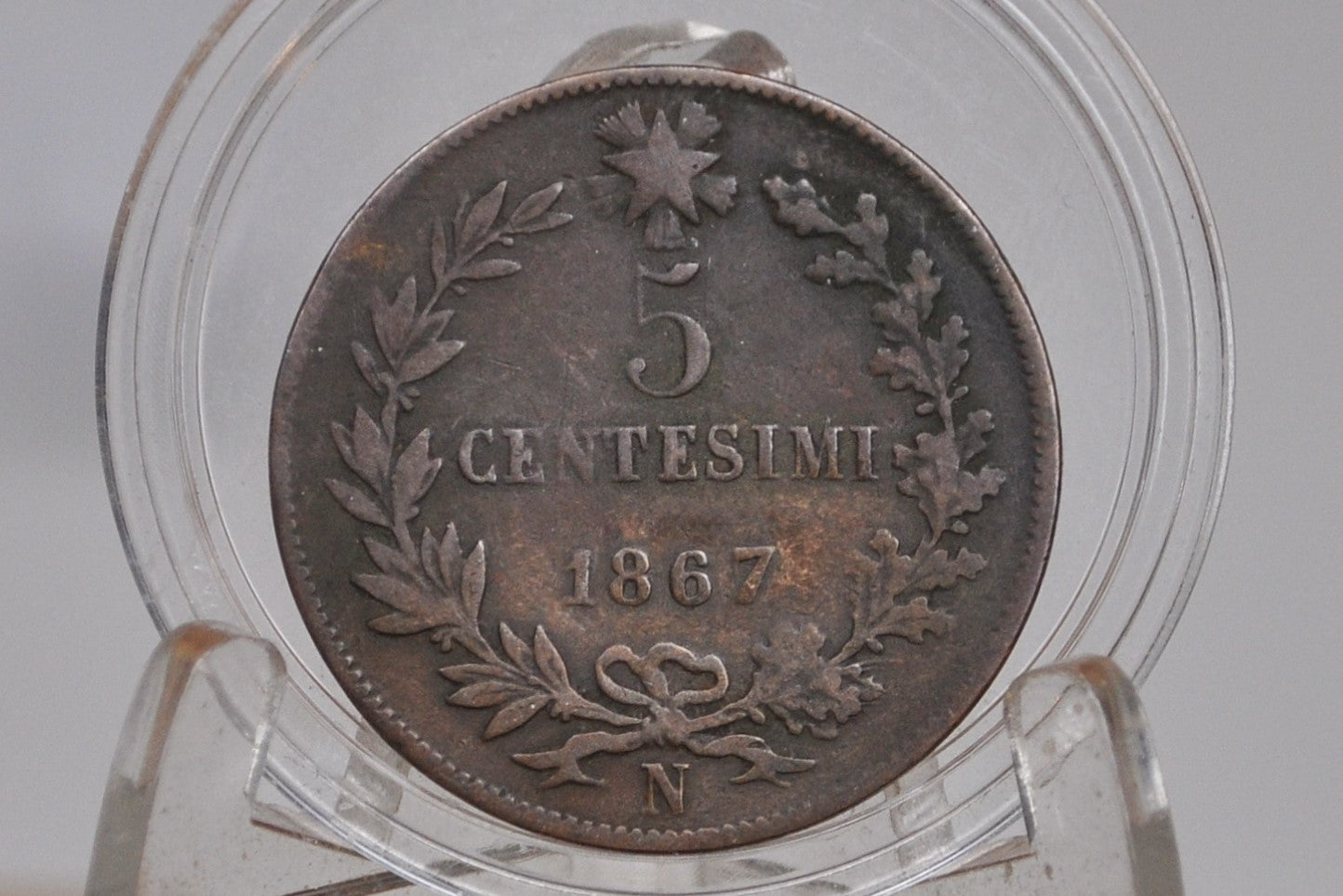 1867 Italian 5 Centesimo - Great Condition - 1867 Five Cent Coin Italy - Vittorio Emanuele II - Copper - 1867 5 Cent