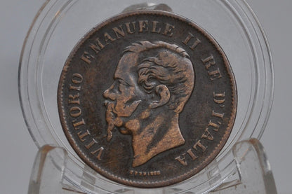 1862 Italian 5 Centesimo - Great Condition - 1862 Five Cent Coin Italy - Vittorio Emanuele II - Copper - 1862 5 Cent