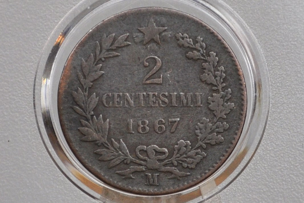 1867 Italian 2 Centesimo - Great Condition - 1867 Two Cent Coin Italy - Vittorio Emanuele II - Copper - 1867 2 Cent