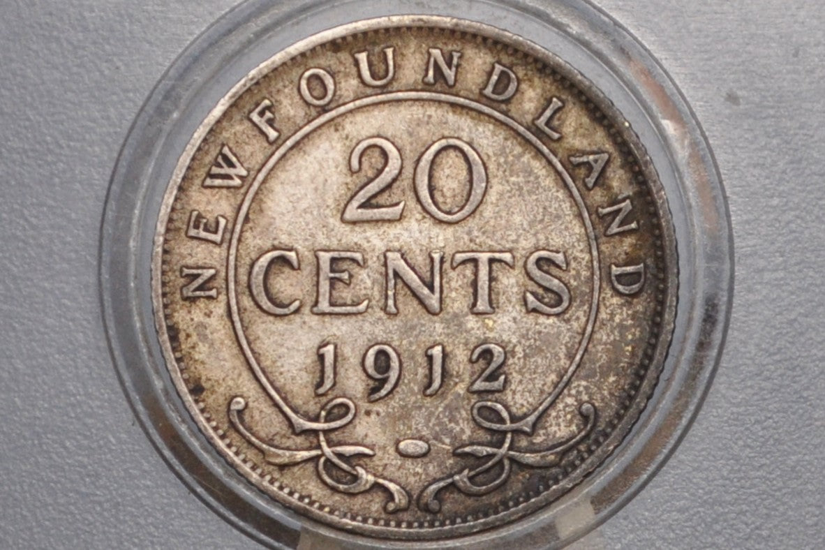 1912 Newfoundland 20 Cents - VF+ Grade / Condition - Only 350K Made! - Ten Cents Newfoundland 1912 Silver - Silver Twenty Cents 1912