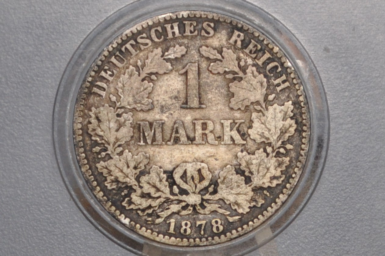 1878-B German 1 Mark, B Mint Mark - Rarer Date and Mint - German Empire Silver One Mark 1878B, Hanover Mint Silver Mark 1878, Great Coin