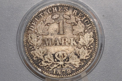 1878-B German 1 Mark, B Mint Mark - Rarer Date and Mint - German Empire Silver One Mark 1878B, Hanover Mint Silver Mark 1878, Great Coin