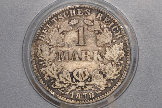 1878-B German 1 Mark, B Mint Mark - Rarer Date and Mint - German Empire Silver One Mark 1878B, Hanover Mint Silver Mark 1878, Great Coin