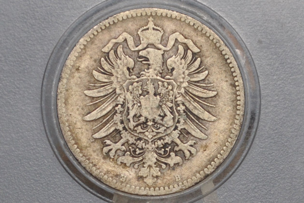 1878-B German 1 Mark, B Mint Mark - Rarer Date and Mint - German Empire Silver One Mark 1878B, Hanover Mint Silver Mark 1878, Great Coin