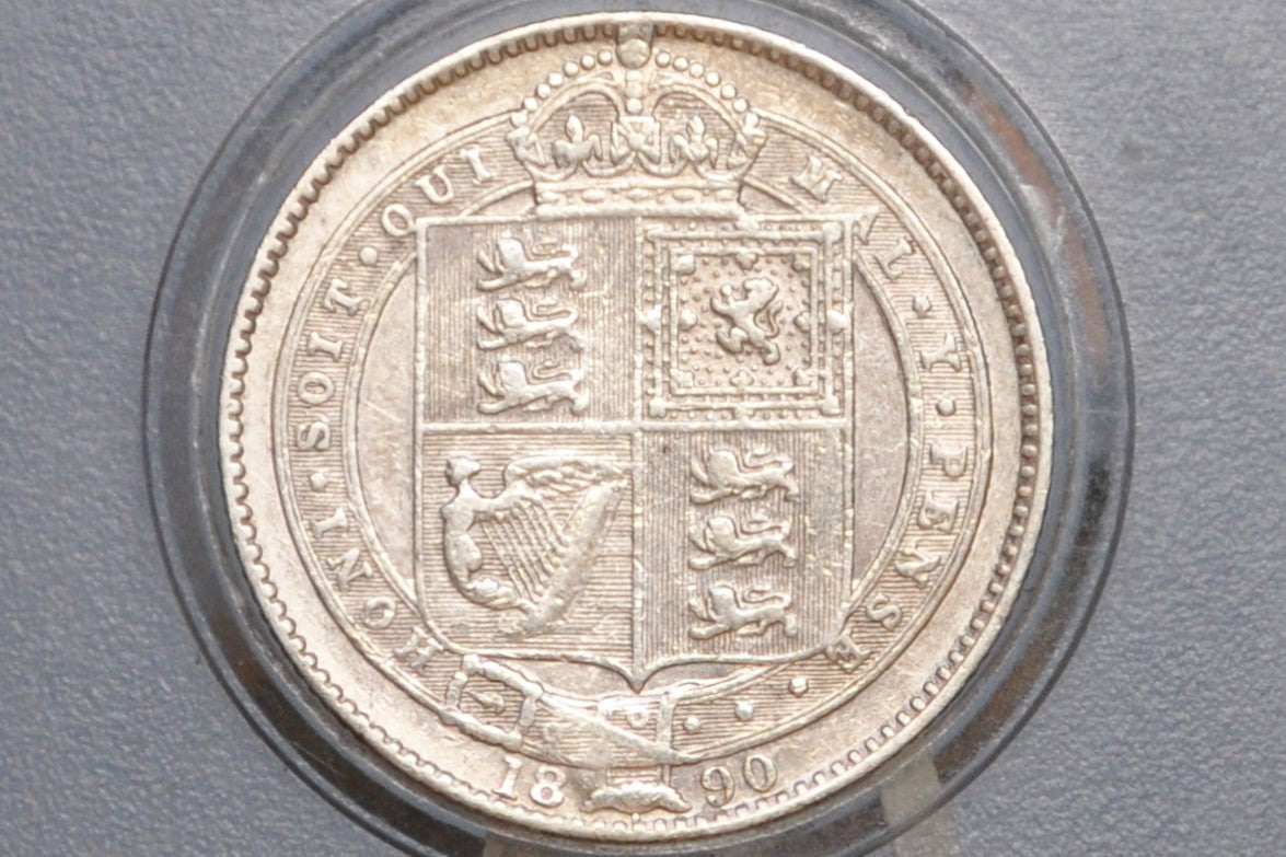 1890 Shilling - AU Details, Cleaned - 1890 Great Britain Silver 1 UK One Shilling 1890 Queen Victoria 1 Shilling 1890 Sterling Shilling UK