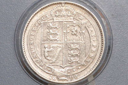 1890 Shilling - AU Details, Cleaned - 1890 Great Britain Silver 1 UK One Shilling 1890 Queen Victoria 1 Shilling 1890 Sterling Shilling UK