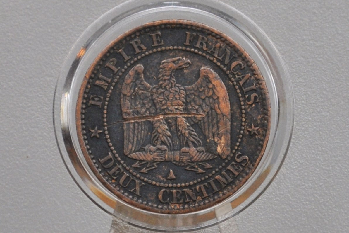 1855-A 2 Centimes France - VF+ Grade/Condition - Deux Centimes 1855A France, Napoleon III - Better Date, Lower Mintage