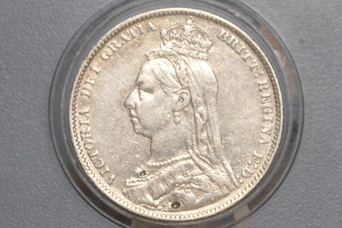 1890 Shilling - AU Details, Cleaned - 1890 Great Britain Silver 1 UK One Shilling 1890 Queen Victoria 1 Shilling 1890 Sterling Shilling UK