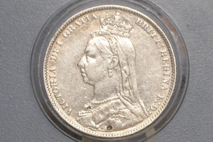 1890 Shilling - AU Details, Cleaned - 1890 Great Britain Silver 1 UK One Shilling 1890 Queen Victoria 1 Shilling 1890 Sterling Shilling UK