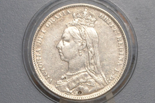 1890 Shilling - AU Details, Cleaned - 1890 Great Britain Silver 1 UK One Shilling 1890 Queen Victoria 1 Shilling 1890 Sterling Shilling UK